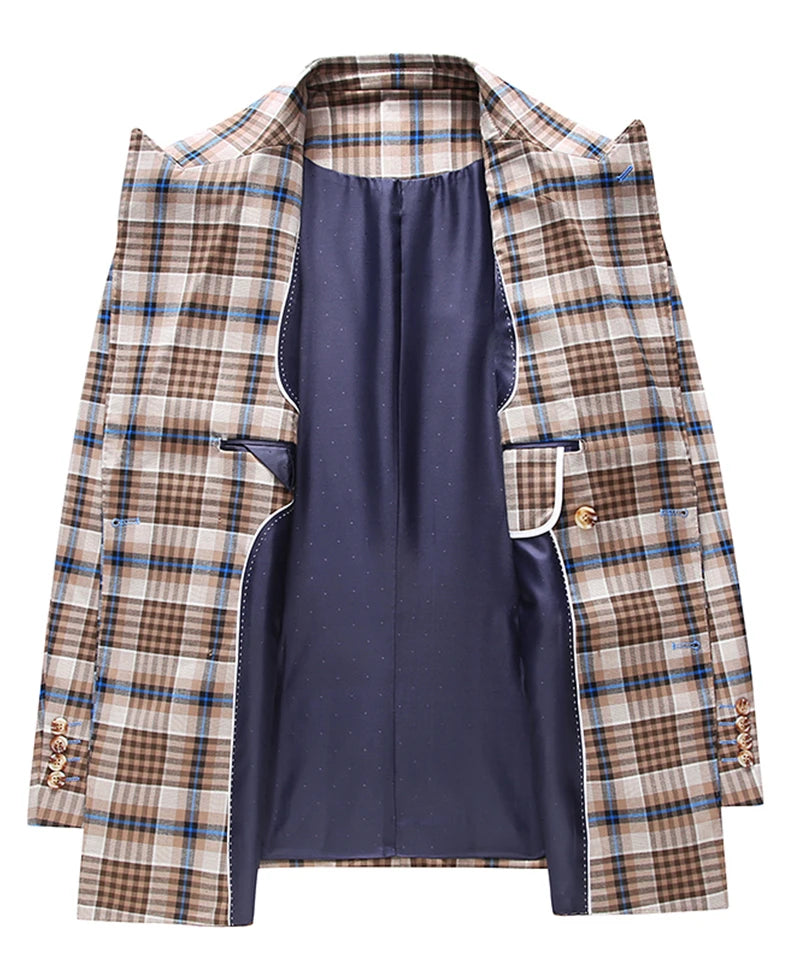 Blazers Calças Marca de Luxo Boutique Masculina Moda Xadrez Jaqueta Terno Casual de Negócios Calças Roupa de Festa para Noivo