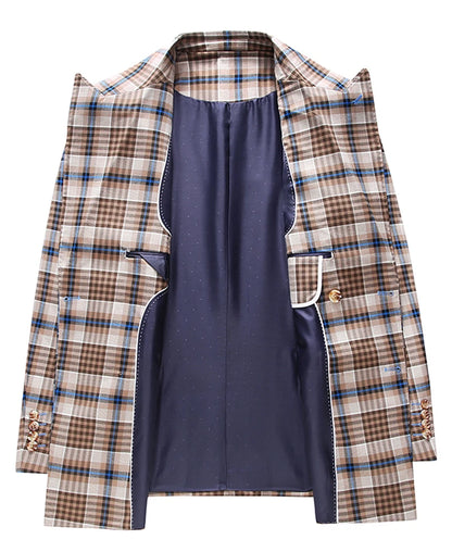 Blazers Calças Marca de Luxo Boutique Masculina Moda Xadrez Jaqueta Terno Casual de Negócios Calças Roupa de Festa para Noivo