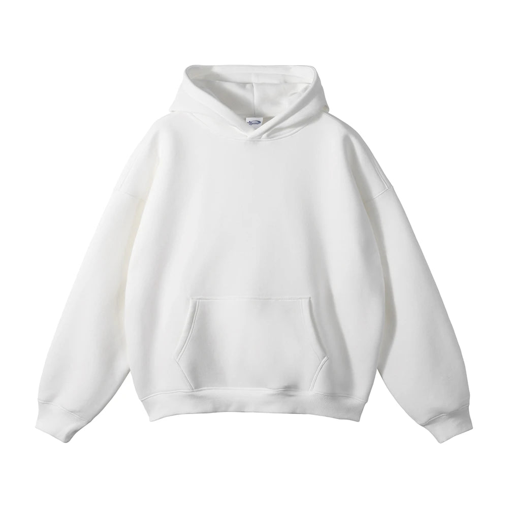 Thick 350gsm Fleece Hooded Hoodies For Men Unisex Winter Oversized Loose Basic Solid Sweatshirts Pullovers Coats HY0631