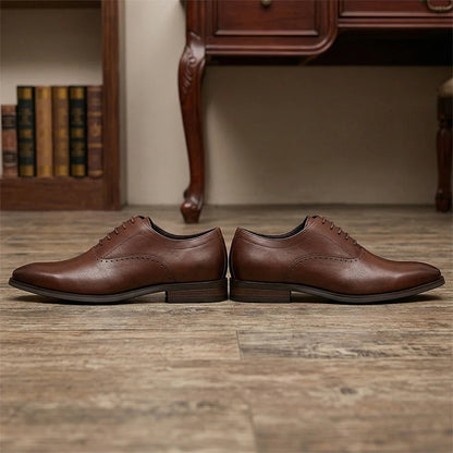 Men's Top Layer Cow Leather Formal Shoes Business Dress Office Comfortable Breathable Leather Lining Wedding Shoes