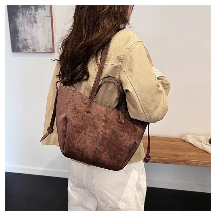 2025 Hot Sale Autumn Soft Women's Handbags Faux Suede Solid Color Large Capacity Shoulder Bag Casual Versatile Ladies Bags