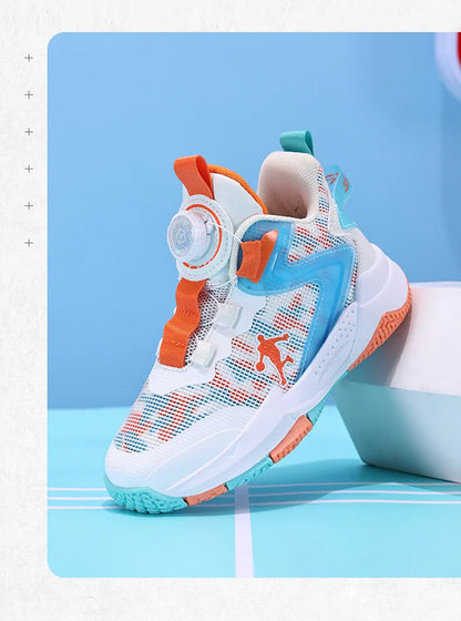Rotary Buckle Kids Basketball Sneakers Boys Brand Sneakers Mesh Breathable Children's Basketball Shoes Outdoor Sports Shoes Girl