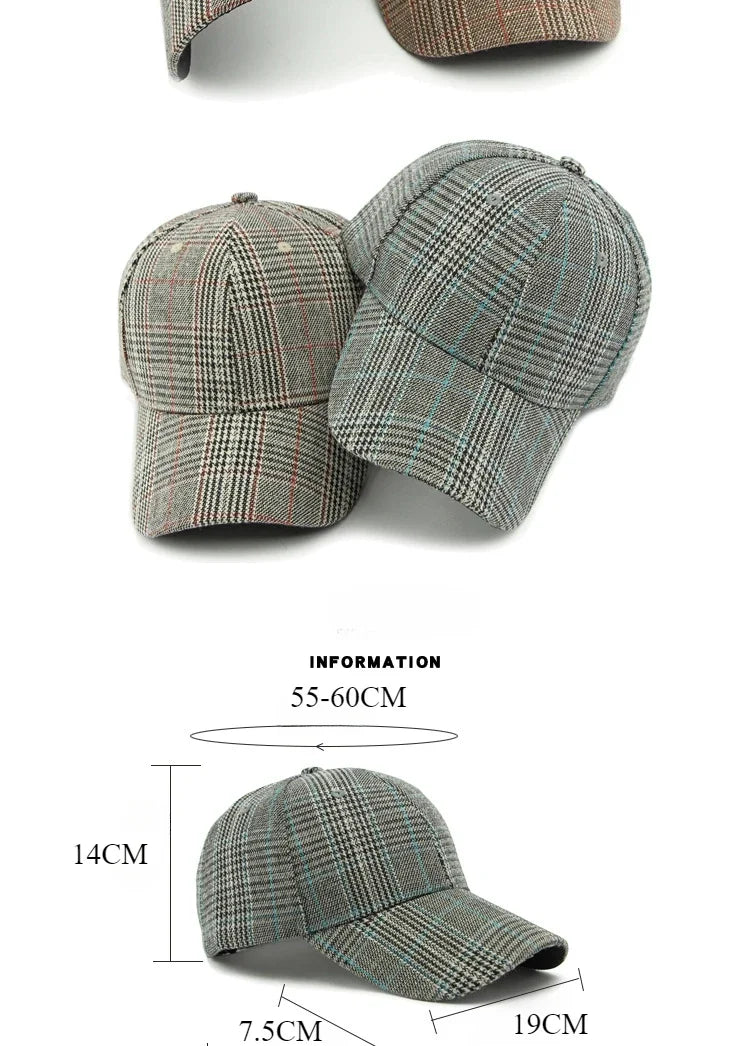 Spring Autumn Women's Baseball Cap Cotton Classic Checkered Snapback Hat Men Women British Style Hard Top Sunshade Hat