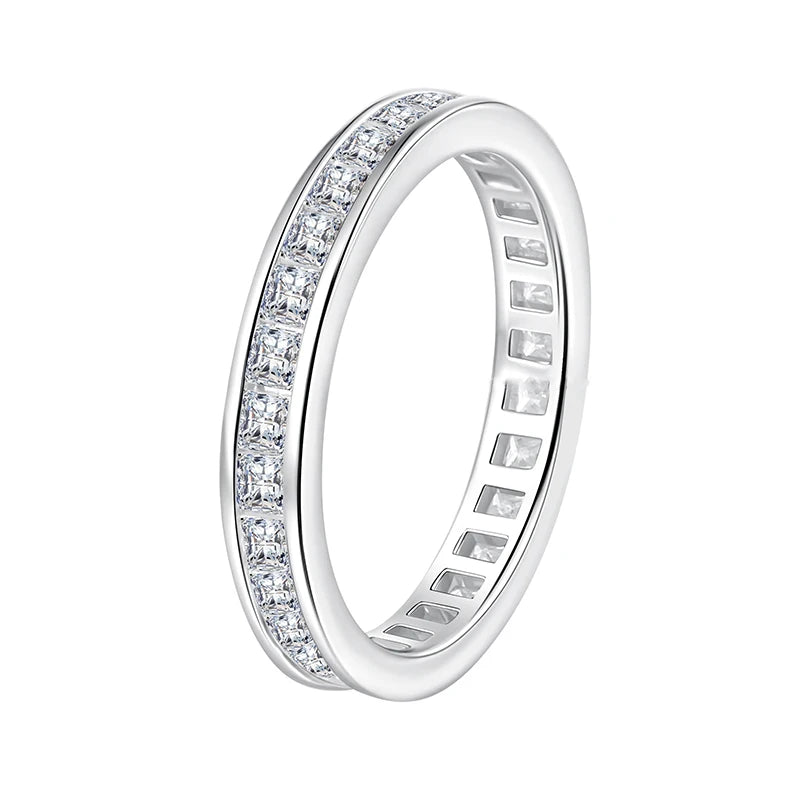 925 Sterling Silver Princess Cut Moissanite Ring for Women 2*2mm D Color Full Eternity Stackable Wedding Band Lab Diamond