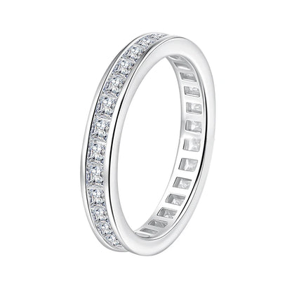 925 Sterling Silver Princess Cut Moissanite Ring for Women 2*2mm D Color Full Eternity Stackable Wedding Band Lab Diamond
