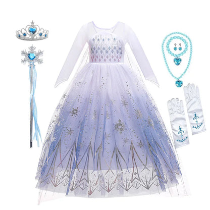 Frozen Elsa Princess For Girls Cosplay Costume Kids Mesh Snow Queen Carnival Birthday Party Dress Up Clothes 2-10Yrs Gown