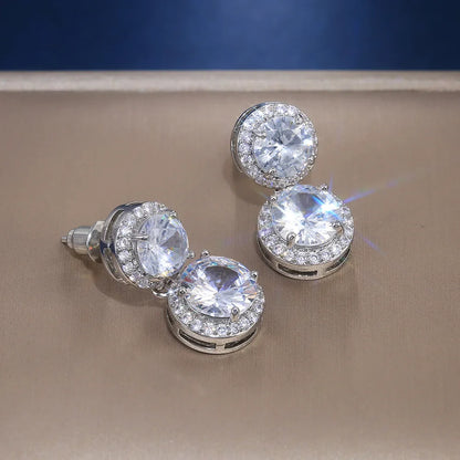 5cttw Moissanite Drop EarringsCertified Certificates 925 Sterling Silver Double Round Cut Halo Diamond Stud Earring for Women