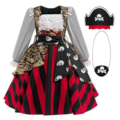 Carnival Ocean Theme Girls Pirate Costume Buccaneer Princess Dress Up For Kids With Accessories Halloween Cosplay Party Outfit