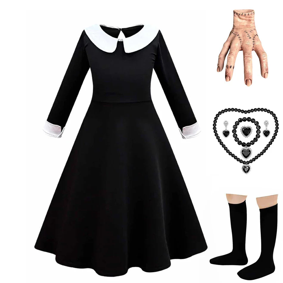 Halloween Wednesday School Uniform Girls Adams Black Gothic Costume Kids 2-12 Years Carnival Cosplay Party Long Sleeve Outfit