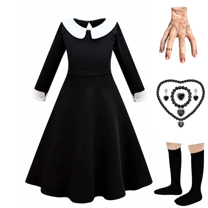 Halloween Wednesday School Uniform Girls Adams Black Gothic Costume Kids 2-12 Years Carnival Cosplay Party Long Sleeve Outfit