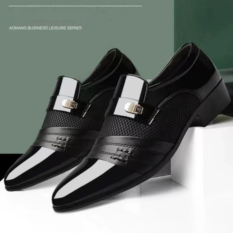 Large Size Summer Breathable Mesh Men's Shoes Formal Men's Leather Shoes Black Business Casual British Shoes