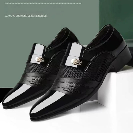 Large Size Summer Breathable Mesh Men's Shoes Formal Men's Leather Shoes Black Business Casual British Shoes