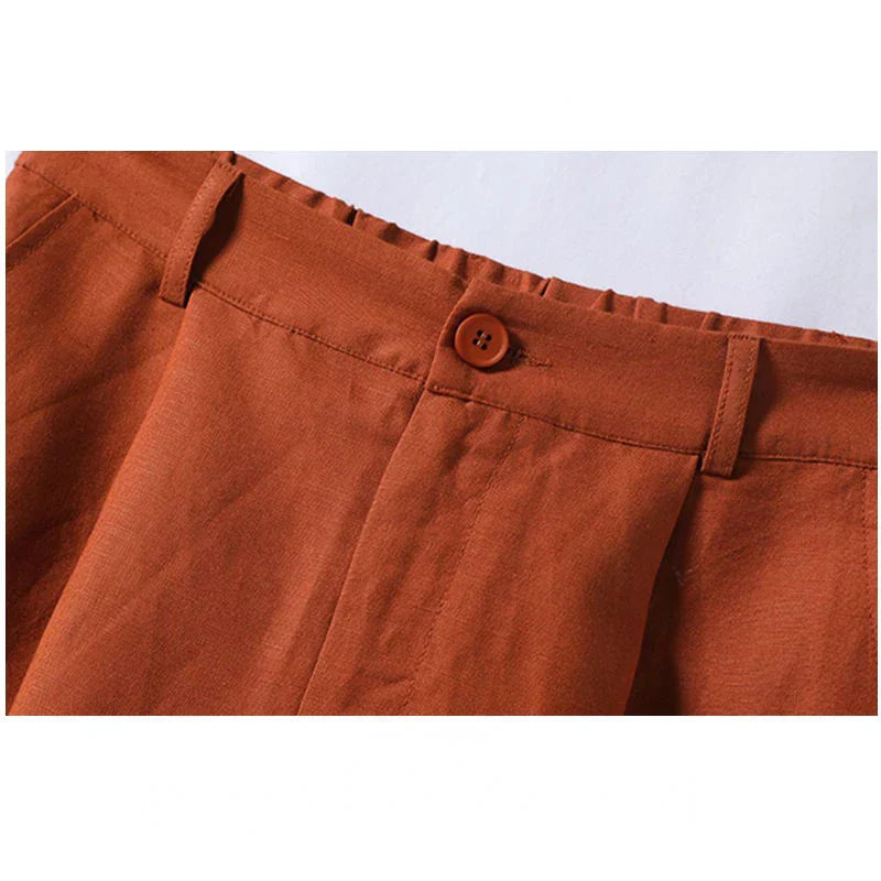 Cotton and Linen Shorts for Women Summer 2025 Loose High Waisted Wide Leg Pants Casual Versatile Solid Retro Straight Shorts