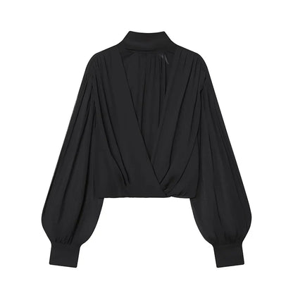 Women's 2026 New Perspective Shirts Tops Fashion Loose Long-Sleeved Elegant Spring Blouses Chic Youth Street Travel Blouses Tops