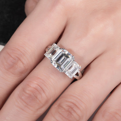 5cttw Emerald D Color Moissanite Engagement Ring 925 Sterling Silver Three-Stone Ring For Women Jewelry Wholesale