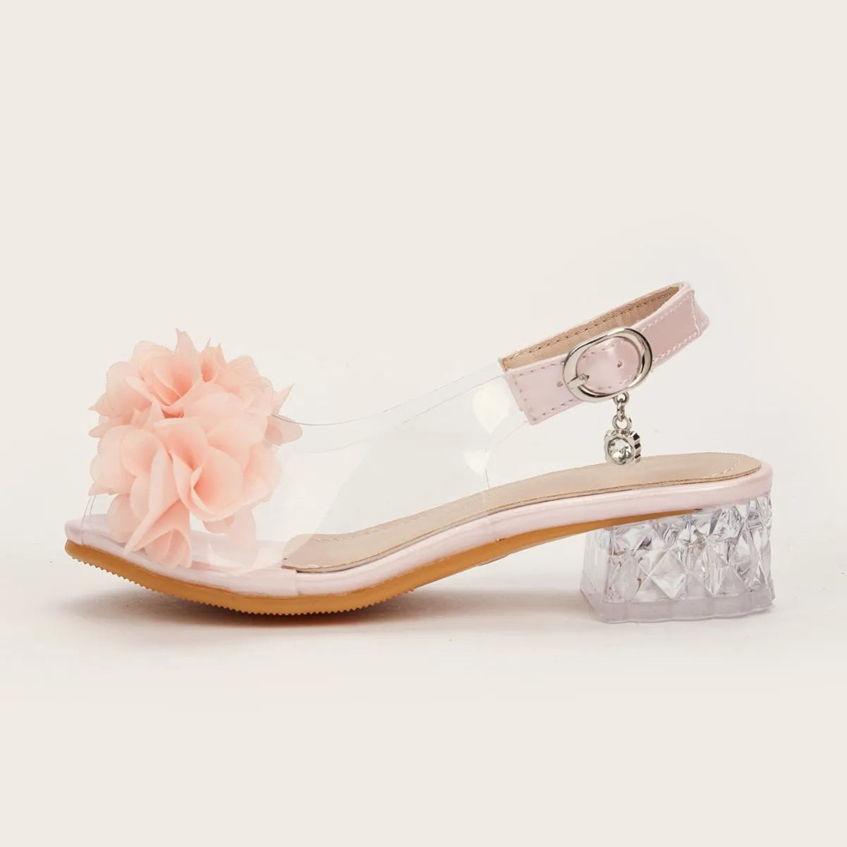 2025 New Fashion Flower Girl Princess Sandals Summer Fish Mouth Transparent Thick Heel Open Toe Children's Sandals High Heels