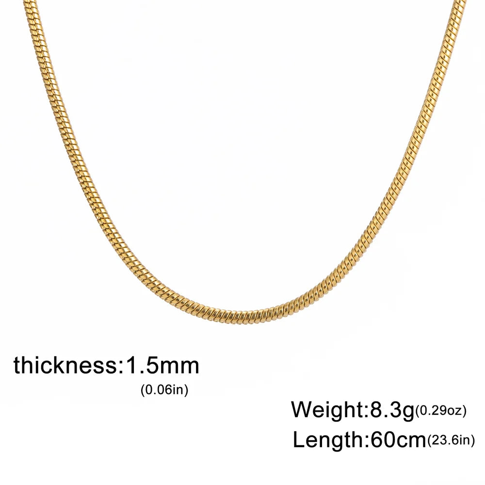 Round Snake Chain Necklace for Women Men Stainless Steel Link Chain 0.9mm 1.2mm 2mm Chains Choker Fashion Jewelry Gifts