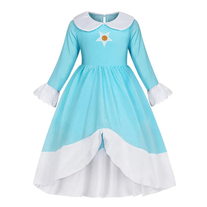 Rosalina Dress Girls Peach Cosplay Kids Party Princess Costume Birthday Blue Dresses Children Clothing