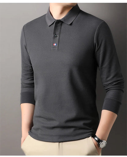 High end brand men's polo shirt long sleeved luxury fashion embroidered craft top 100% cotton 2024 Spring and Autumn new T-shirt