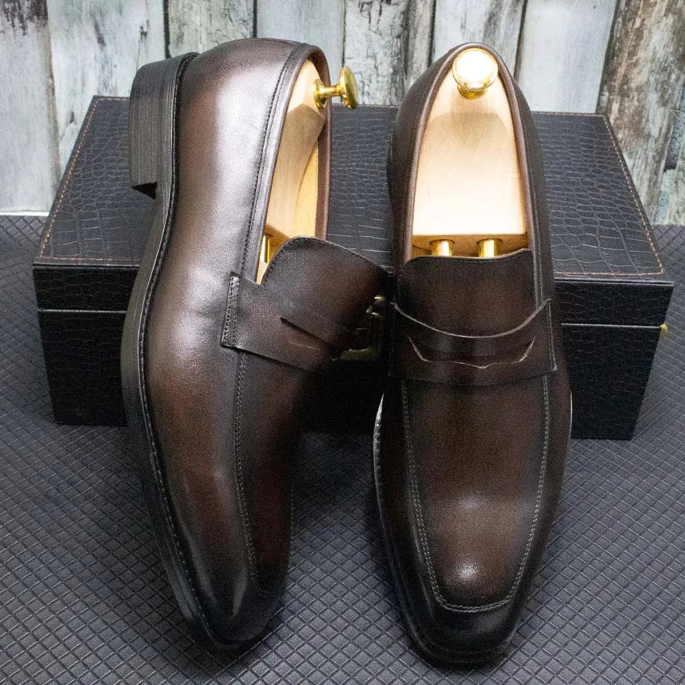 Men's Genuine Leather Penny Loafers Italian Design Luxury Classic Wedding Formal Office Business Dress Shoes