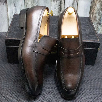 Men's Genuine Leather Penny Loafers Italian Design Luxury Classic Wedding Formal Office Business Dress Shoes
