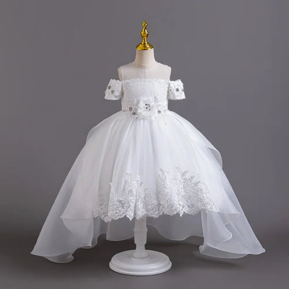 2026 New Summer Flower Girl Graduation Performance Tailcoat Embroidered Party Dress Trailing Tulle3-11 Years Old The Girl Dress