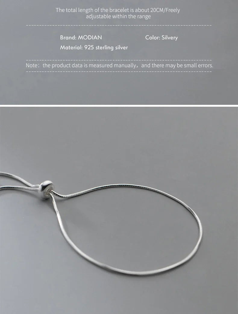 Real 925 Sterling Silver Simple Snake Link Chain Women Bracelets Adjustable Fashion Bracelet Party Jewelry Making Gift