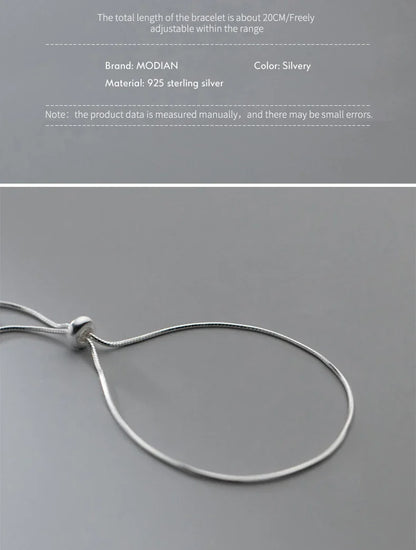 Real 925 Sterling Silver Simple Snake Link Chain Women Bracelets Adjustable Fashion Bracelet Party Jewelry Making Gift