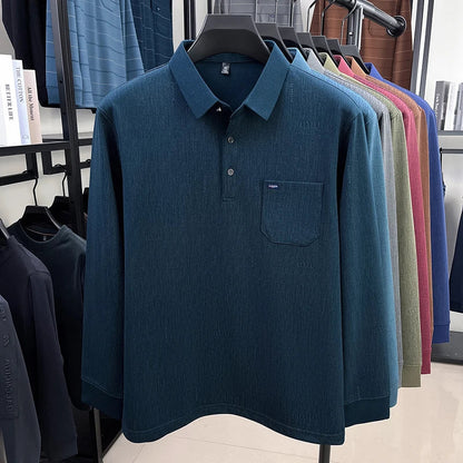 Hot Sales Original Design Men's Polo Lapel Long Sleeve T-Shirt Autumn New Soft Anti Pilling Pocket Business Leisure Menswear Top