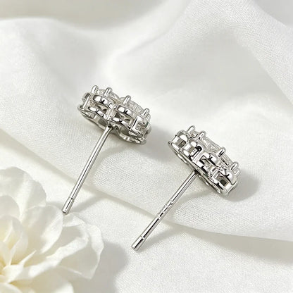 Heart Cut D Color Moissanite Stud Earrings for Women 8 Stones Lab Diamond Female Girls Gift Real S925 Sterling Silver