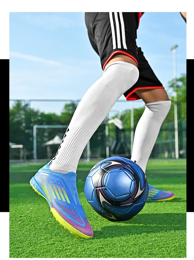 Without-Lace Mens Soccer Shoes f50 SLIP-ON Non-Slip Turf Soccer Cleats TF BOYS FG Training Football Boots Chuteira Campo 35-45