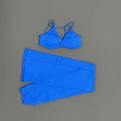 2Pcs Sports Set Women Seamless Front Tie Crossover Bra Crossover Waist Flare Leggings Sets Gym Fitness Workout Sports Sets