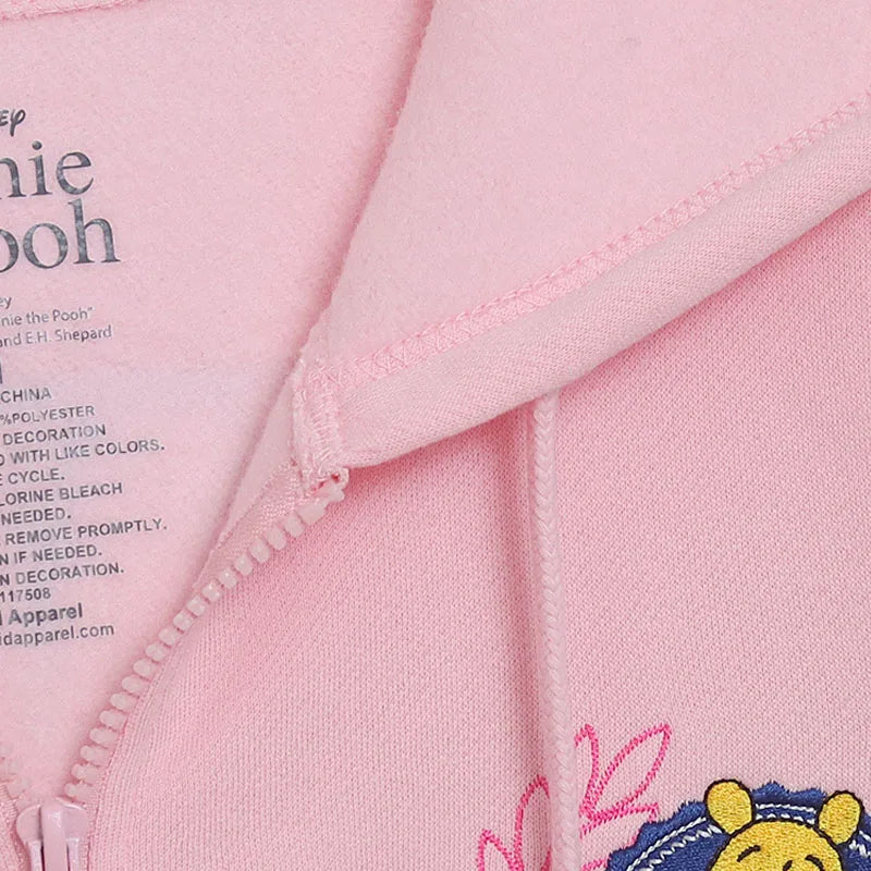 Cute Marie Cat Fleece Hooded Sweatshirt Winnie the Pooh Embroidery Zip Up Hoodies Jacket Women Casual Cartoon Jumper Top