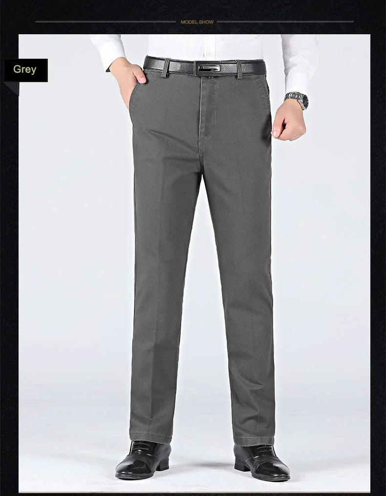 New Arrival 100% Cotton Summer Spring Men's Casual Pants Fashion Solid Black Beige Gentle Thicken Trousers Brand Smart Suit Pant
