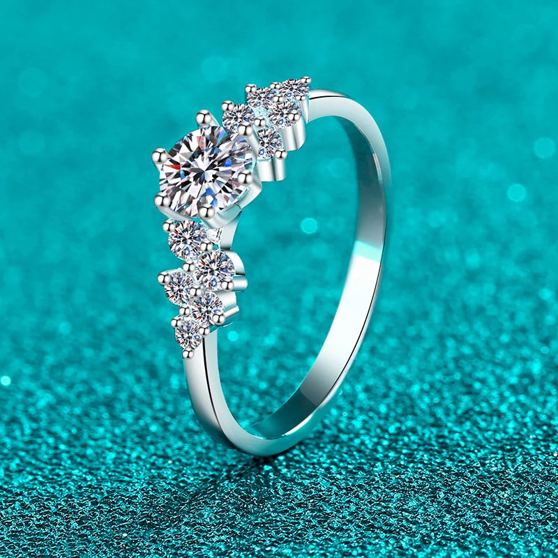 0.5ct 5mm Moissanite Ring for Women 925 Sterling Silver with White Gold Plated Lab Diamond Wedding Gemstone Bride Rings