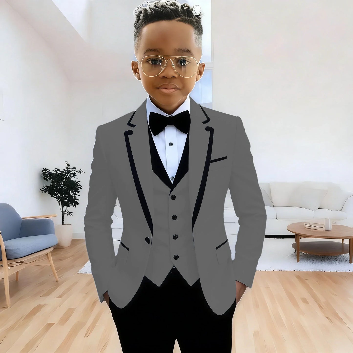Fashion Formal Wear Suits For Boy (Jacket+Pants+Vest) Notched Lapel 3 Pieces Kids Flower Boys Wedding Party Dress Blazer Sets