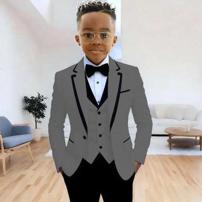 Fashion Formal Wear Suits For Boy (Jacket+Pants+Vest) Notched Lapel 3 Pieces Kids Flower Boys Wedding Party Dress Blazer Sets