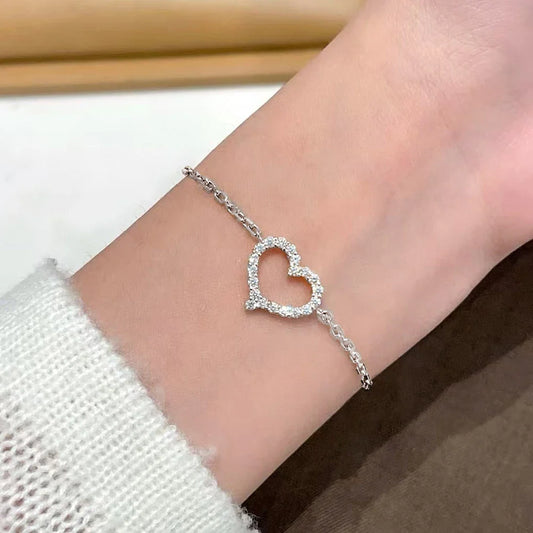 2mm Heart-Frame Full Moissanite Diamond Bracelets for Women 925 Sterling Silver Plated 18k Gold Charm Bracelet Fine Jewelry