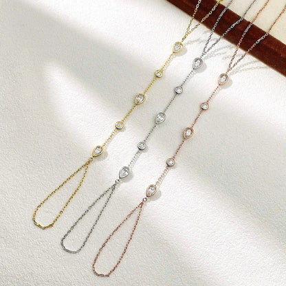 Dainty All Pear Round Cut Moissanite Finger Chain Bracelets Women 14-20cm Wrist Size Adjustable s925 Silver Hand Jewelry