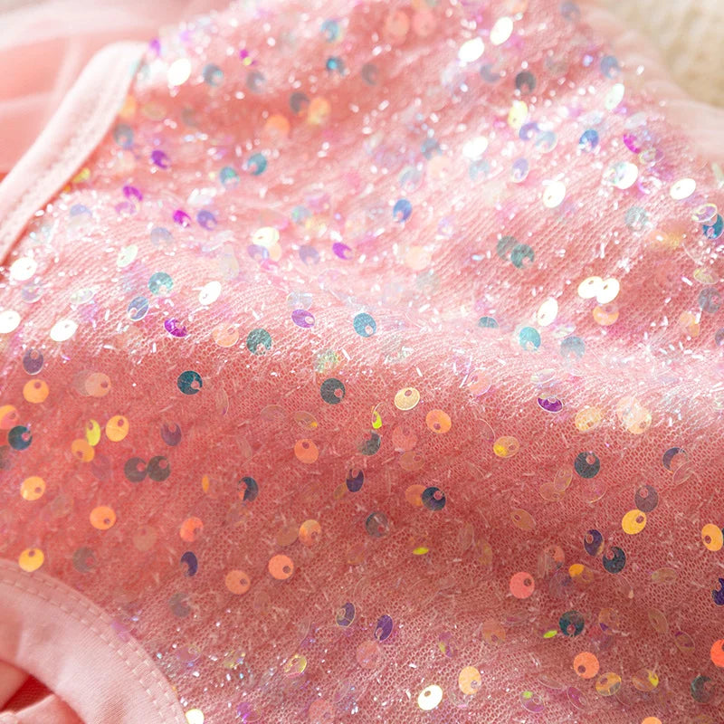 Girl Party Princess Dress Summer Sequin Tulle Dress Elegant Party Red/Pink/White Dresses 3-7Y for Wedding Birthday Holiday Gift