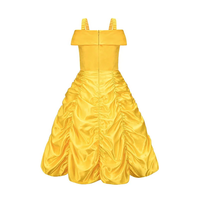 Fantasia Bela Adormecida Menina Vestido Amarelo Halloween A Bela e a Fera Fantasias Festa de Aniversário Meninas Roupas Infantis Vestido de Baile