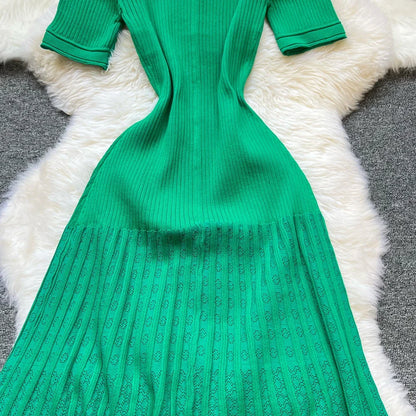 Fashion Vintage Turn-down Collar Knit Maxi Dress Elegant Single-breasted A-line Long Shirt Dress Lady Vestidos
