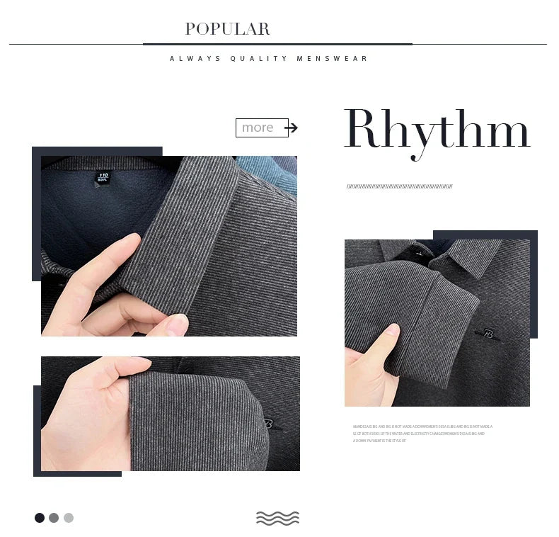 Fashion brand men's long sleeve polo shirt soft plush warm comfort new letter embossed solid color business casual lapel T-shirt