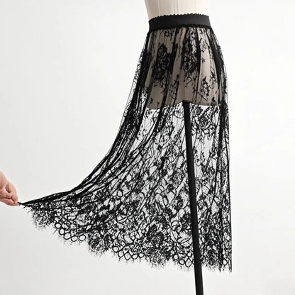 Transparent Sexy Lace Mesh Skirt Elastic High Waist Black White Tulle Mini Skirts Womens Skirt Korean Fashion Women's Skirt