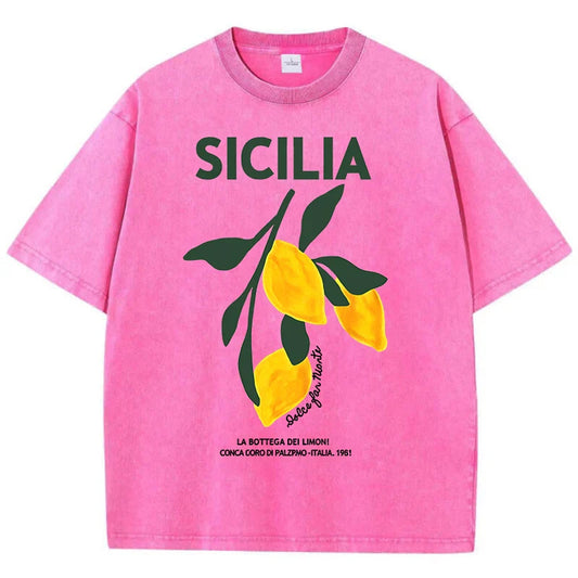 Lemon Fruit Design Women Washed T-Shirts Y2K Casual T Shirt Summer Hip Hop Top Cotton Loose Short Sleeve