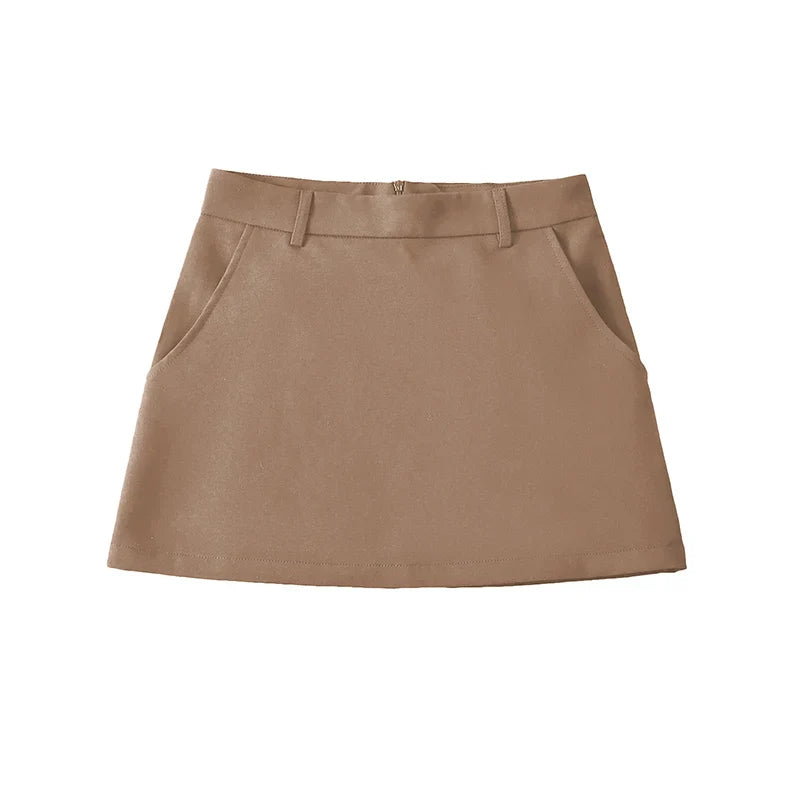 Women Fashion Solid Back Zipper A-Line Mini Skirt Vintage High Waist Female Chic Lady Skirts