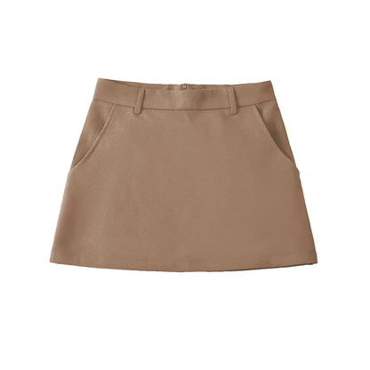 Women Fashion Solid Back Zipper A-Line Mini Skirt Vintage High Waist Female Chic Lady Skirts