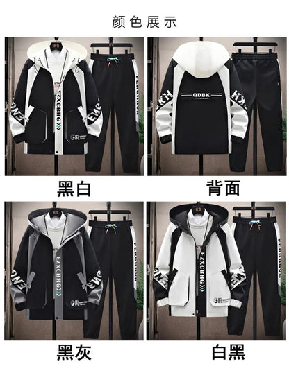 Spring Autumn Casual Men Sets Jacket + Pants Two Pieces Fashion Korean Trend Hooded Baseball Uniform Suit Man Outfit
