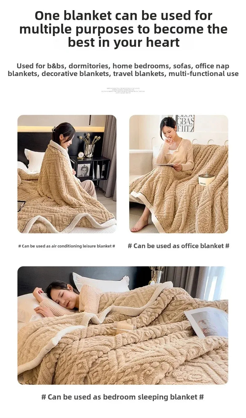 New Carved Velvet Warm Autumn Winter Blanket for Bed Soft Fluffy Sofa Blankets Warmth Cozy Coral Flannel Sofa Cover Blanket Nap