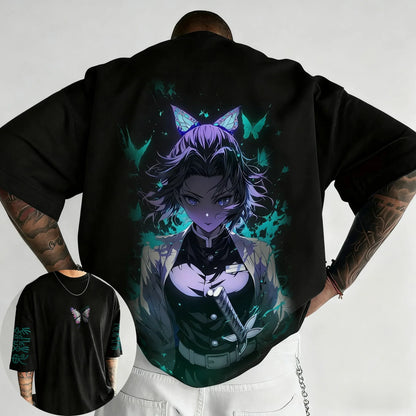 T-shirt Men's Summer New Kochou Shinobu Printing Trend American Style Ins Casual Loose Parent-child P